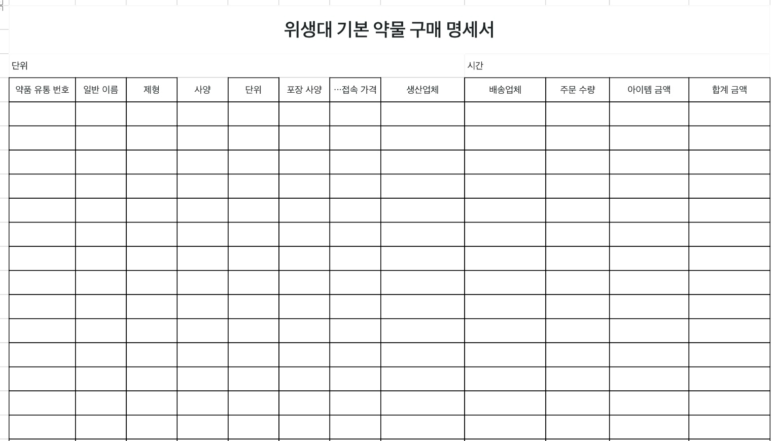 위생대 기본 약물 구매 명세서
